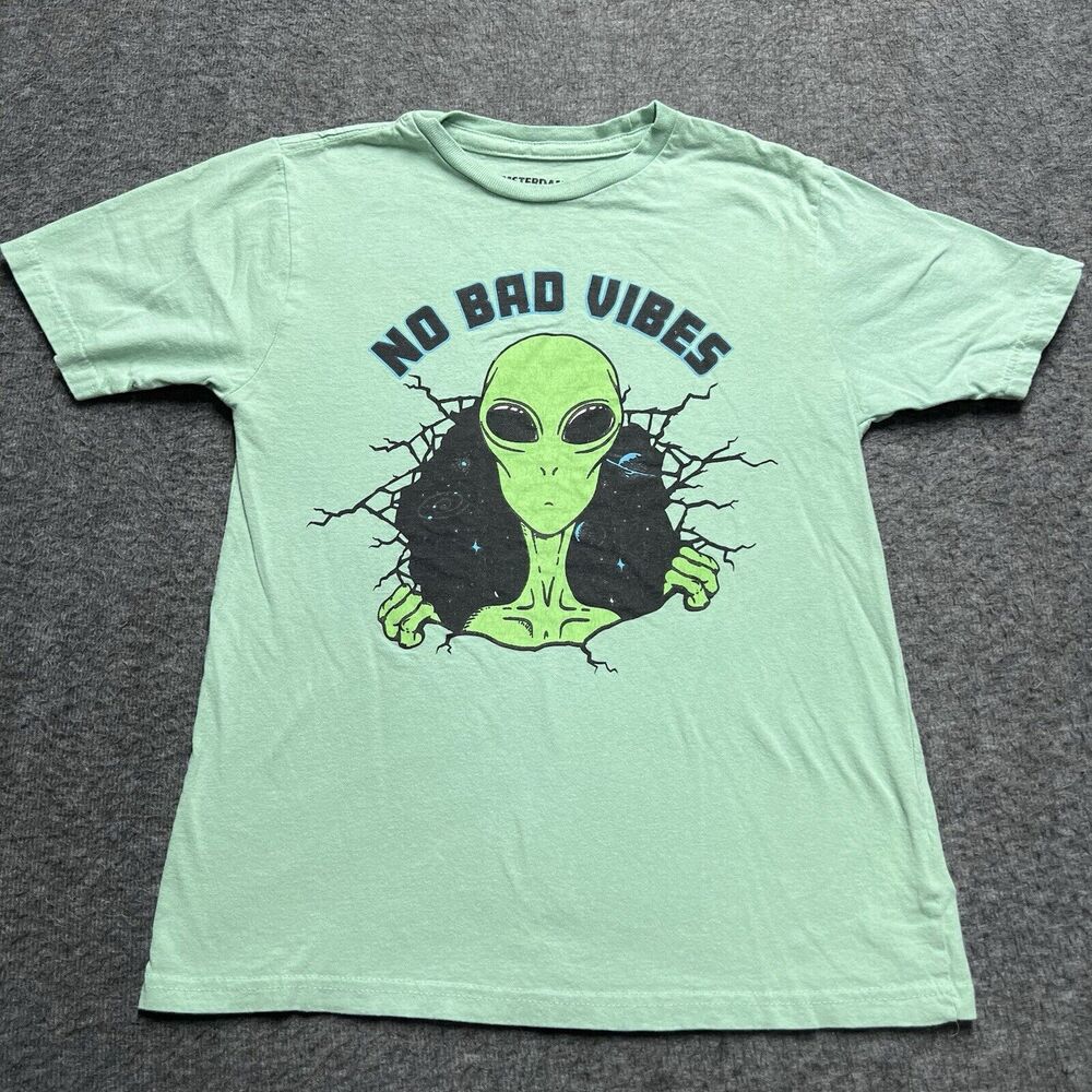 No Bad Vibes Alien T-shirt Youth Large (14-16) Green 100% Cotton Amsterdam
